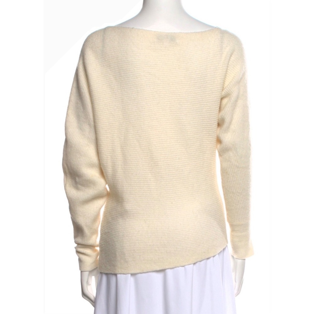 Intermix Asymmetrical Wool Cashmere Sweater Women P Cream Ribbed Knit *FLAW - Picture 3 of 11
